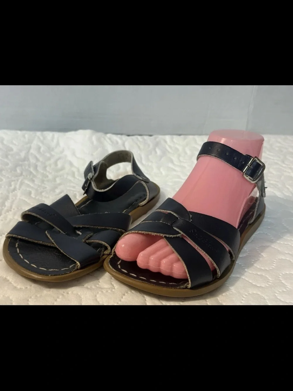 Kids Saltwater Black Leather Sandals
